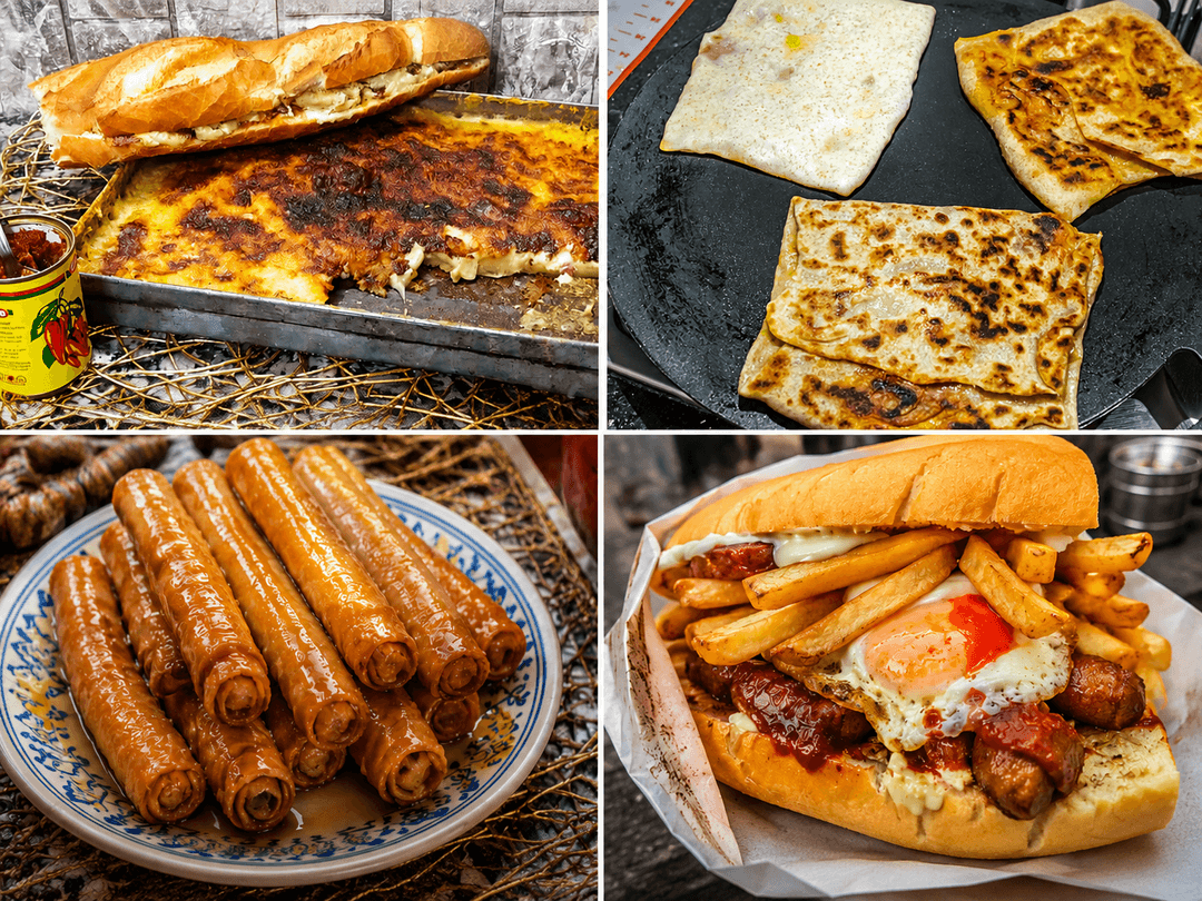 Street food algérienne : Karantika, Mhadjeb, cigares au miel et sandwich algérien, les saveurs incontournables de la gastronomie d'Algérie.
