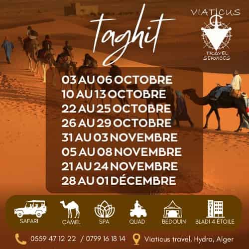 Cap sur Taghit, joyau du Sahara ! Dunes dorées, ambiance saharienne, moments magiques sous les étoiles… une expérience unique vous attend.