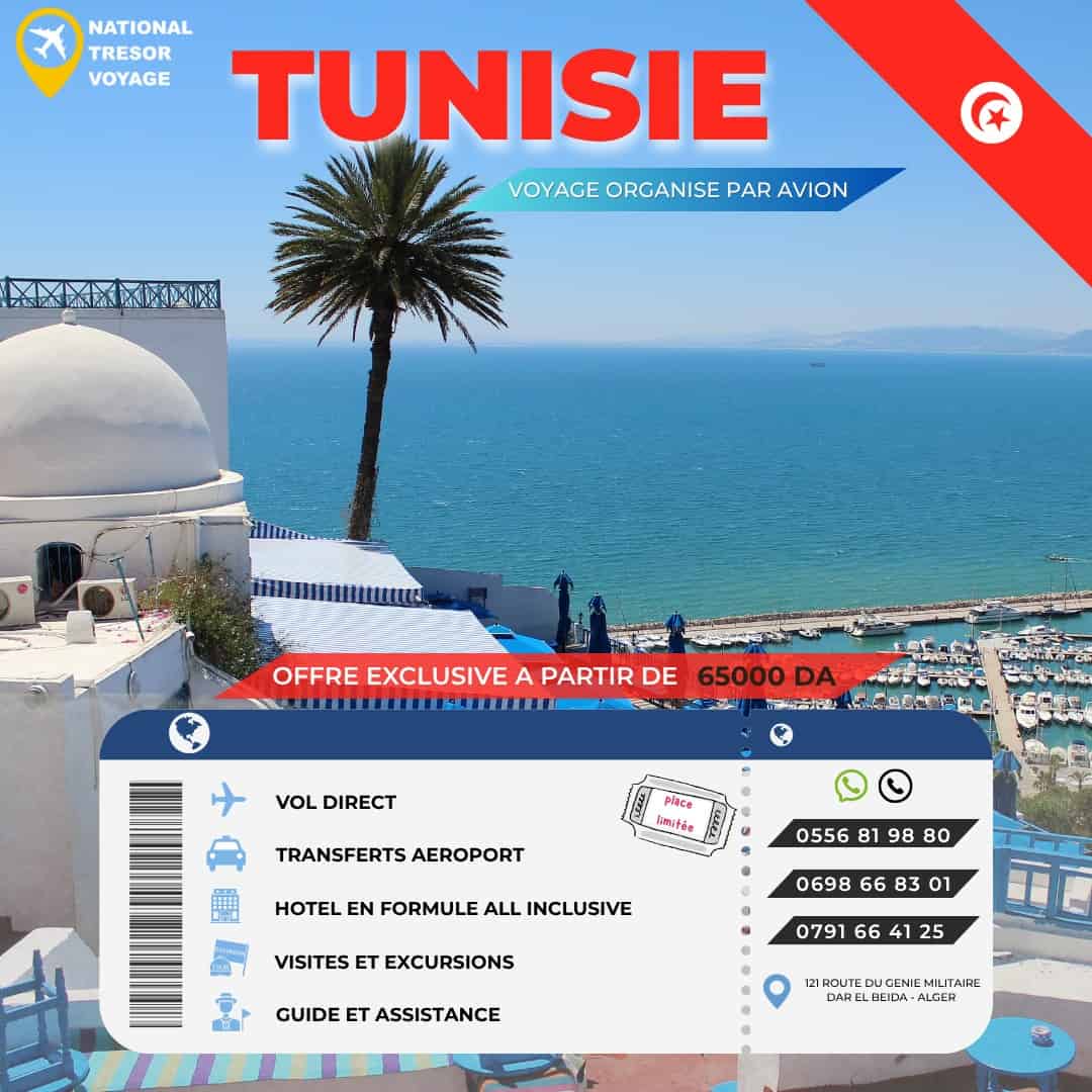 Voyage organisé TUNISIE PAR AVION 🔸Pack Billet d'avion + Transfère + Hotel en demi pension