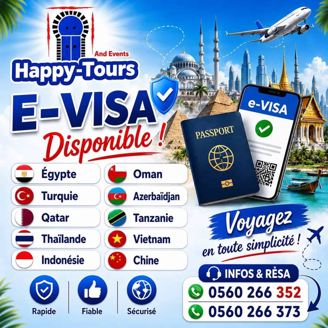 Votre E-Visa en un clic pour 10 destinations avec Happy-Tours !